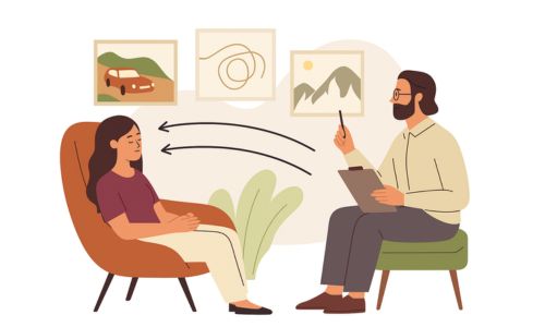 EMDR-Therapie mit Augenbewegungen und Erinnerungsbildern im Hintergrund
